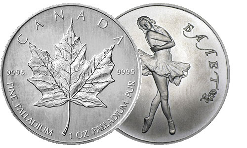 Canadian Palladium 1 Ounce Maple Leaf and Russian Palladium 1 Ounce Ballerina