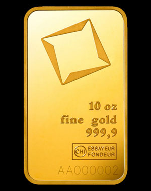 Valcambi Gold Bullion Bar 10 OZ Obverse