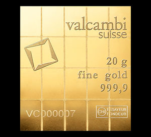 Valcambi Gold Bullion Bar 20 Gram Obverse