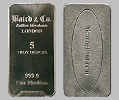 Baird & Co. Rhodium Bullion Bar 5 OZ