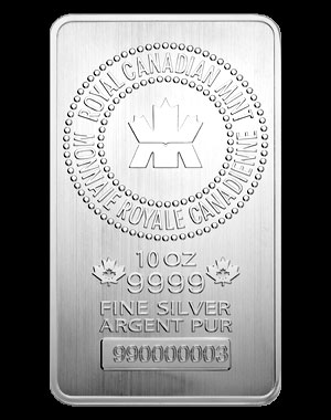Royal Canadian Mint Silver Bullion Bar 10 OZ Obverse