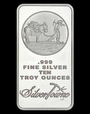 SilverTowne Silver Prospector Bullion Bar 10 OZ Obverse