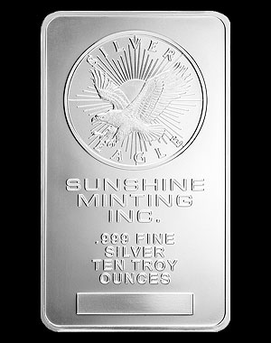 Sunshine Mint Silver Bullion Bar 10 OZ Obverse