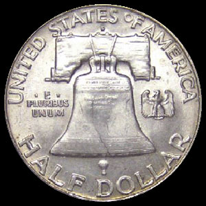 Silver American Franklin Half Dollar 90 percent pre-1965 Reverse
